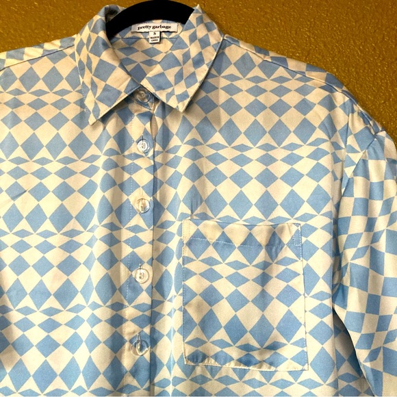 Unisex Pretty Garbage Button Down Funky Checkered Shirt. - Picture 2 of 9